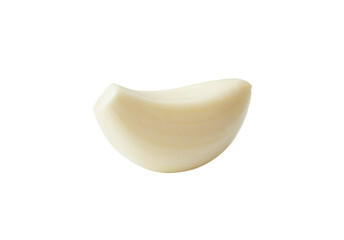 Single fresh peeled garlic clove isolated on white background with clipping path in png file format...