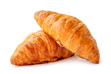 two piece of croissant in stack and cross shape isolated on white background with clipping path