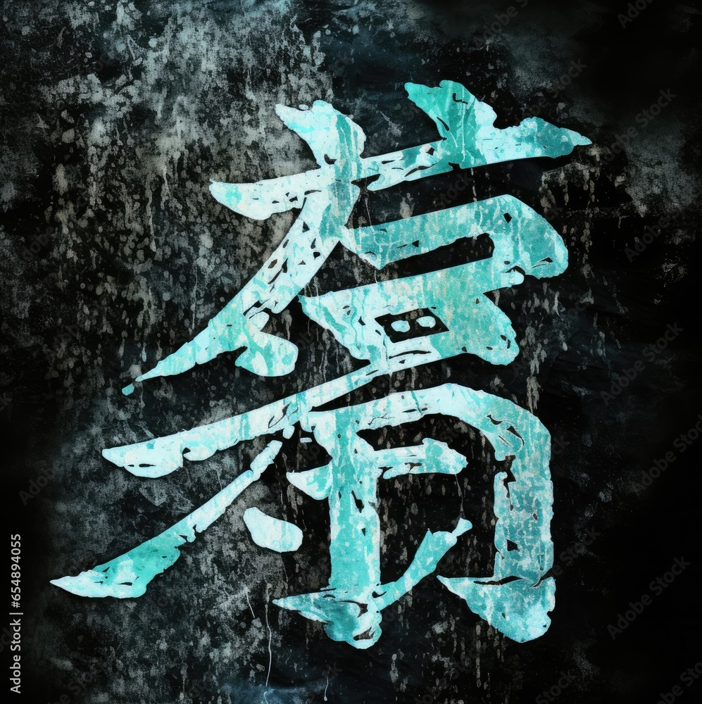 Fototapete a light teal and dark silver graffiti-style chinese calligraphy image, perfect for adding a unique t