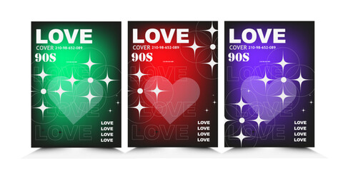Futuristic retro brutalism style love Posters  and strange wireframe template y2k geometric element for streetwear
