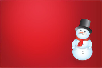 Merry Christmas and Happy Holidays Ad Background in Red with Snowman and Copy Space.