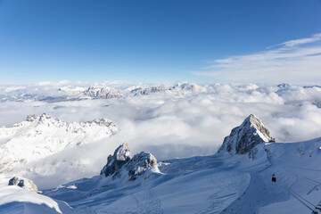 Winter Italy Dolomite mountains covered with snow 