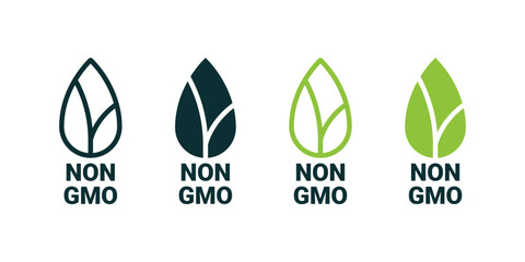 Non GMO. No GMO leafs icons. Natural and organic products. Vector scalable graphics - obrazy, fototapety, plakaty