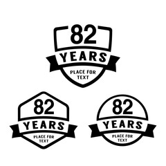 82 years anniversary celebration logotype. 82nd anniversary logo collection. Set of anniversary design template. Vector illustration.

