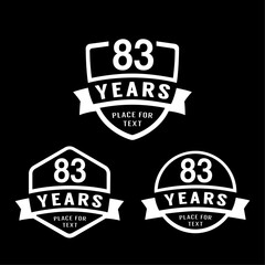 83 years anniversary celebration logotype. 83rd anniversary logo collection. Set of anniversary design template. Vector illustration.
