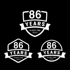 86 years anniversary celebration logotype. 86th anniversary logo collection. Set of anniversary design template. Vector illustration.
