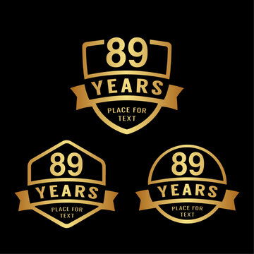 89 years anniversary celebration logotype. 89th anniversary logo collection. Set of anniversary design template. Vector illustration.
