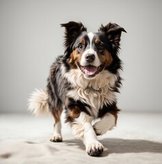 Fototapeta premium border collie walking on the floor, against white background 