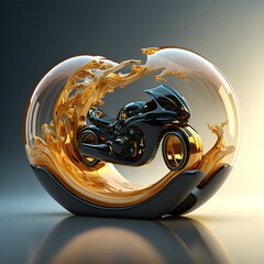 golden fluid transparent wormhole concept motorbike 