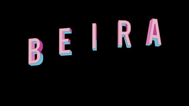 Bright letters jump merrily in the inscription BEIRA city. Retro. Alpha channel black. Looped from frame 120 to 240, Alpha BW at the end