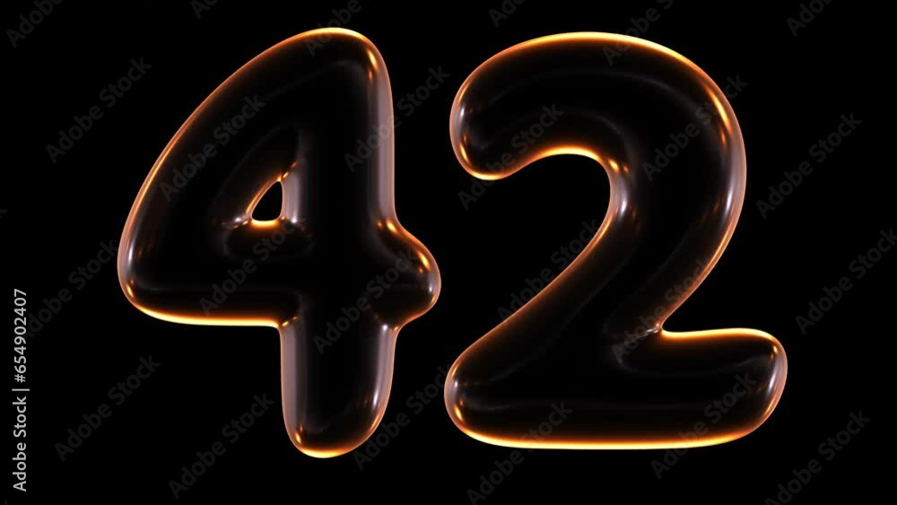 Poster loop animation of glowing number 42 in 3d rendering.