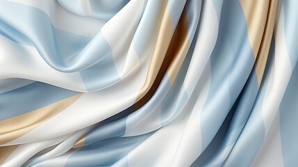 AI-generated closeup illustration of white, blue and gold fabric. MidJourney.