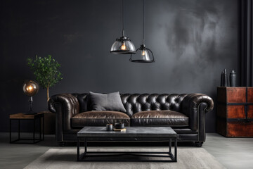 Luxurious leather sofa in a modern interior