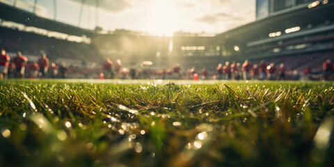 American football turf with field out of focus - obrazy, fototapety, plakaty