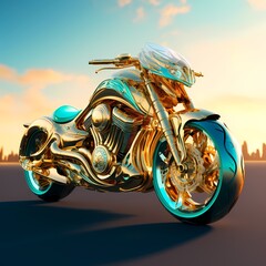 Golden And Cyan Motorcycle