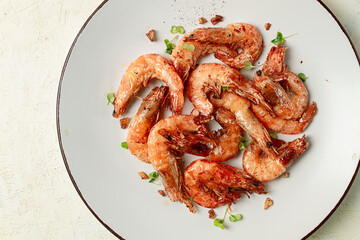 fried tiger prawns, with spices, homemade, top view,