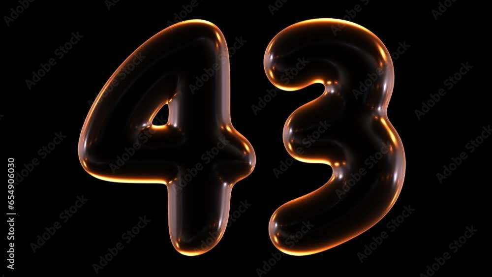 Poster loop animation of glowing number 43 in 3d rendering.