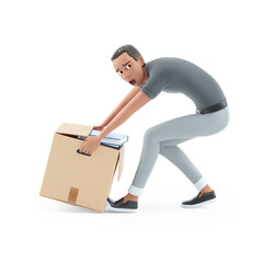 3d character man lifting heavy box