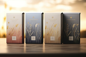 packaging for a line of premium tea blends, using calming colors and botanical illustrations to evoke tranquility and serenity