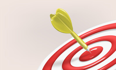 Realistic 3d design red target and yellow arrow. Marketing time concept. Targeting the business. Game of darts. Vector