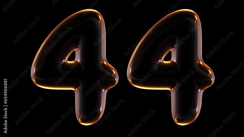 Poster loop animation of glowing number 44 in 3d rendering.