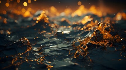 Golden Glimmers: Delicate Gold Sparkles Dancing in Light, Crafting a Mesmerizing Wave, Luxurious Ambiance