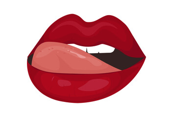 The expression of a sexually protruding tongue of a woman's lips. Facial expression. Vector. Illustration
