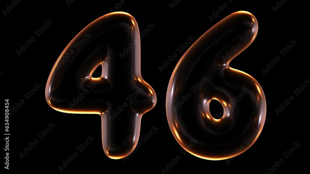 Poster loop animation of glowing number 46 in 3d rendering.