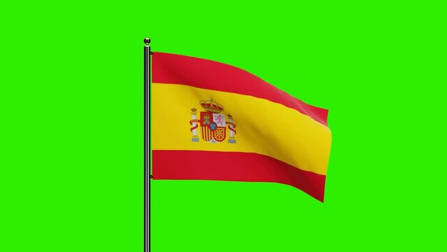 3D Rendered Spain National Flag Waving Animation with Realistic Wind Motion, National flag of Spain with seamless loop animation, 2K Resolution with Green Screen Background