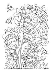 Floral background for coloring, coloring page for children and adults. Background with flowers for drawing.
