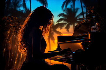 Obraz na płótnie Canvas Silhouette of a woman playing the piano