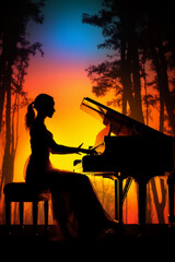 Silhouette of a woman playing the piano