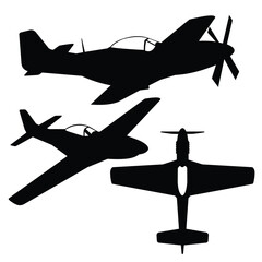 mustang airplane silhouette set vector design - obrazy, fototapety, plakaty