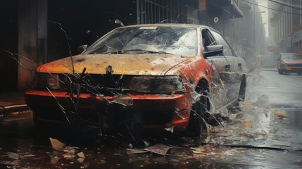 A car wrecked in a road accident