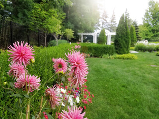 Beautiful landscaped gardens at the historic Charlevoix Train Depot on the shore of Lake Michigan