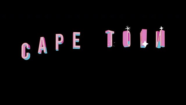 Bright letters jump merrily in the inscription CAPE TOWN city. Retro. Alpha channel black. Looped from frame 120 to 240, Alpha BW at the end