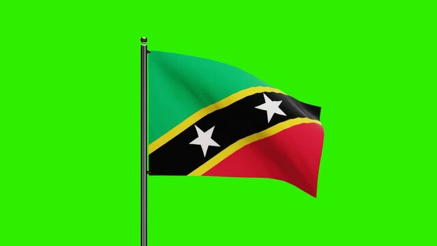 3D Rendered Saint Kitts and Nevis National Flag Waving Animation with, National flag of Saint Kitts and Nevis with seamless loop animation, 2K Resolution with Green Background