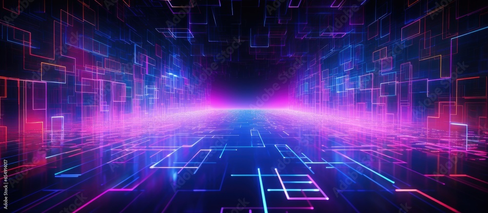 Poster futuristic illustration of a digital metaverse with neon colors abstract communication and advanced 