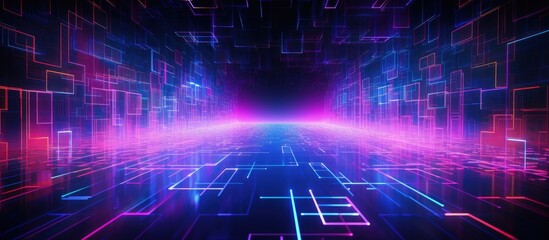 Obraz premium Futuristic illustration of a digital metaverse with neon colors abstract communication and advanced technology with copyspace for text