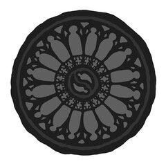 Gothic rosette/rose window stylized drawing. Architectural stone frame; european medieval cathedral/church tracery/engraving illustration