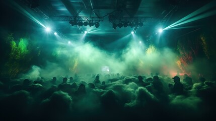 Otherworldly ambiance with smoke and lasers