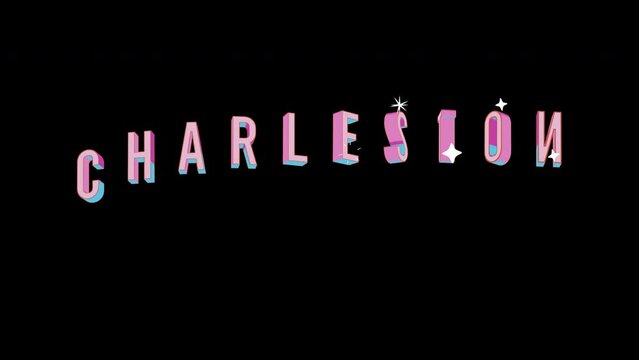 Bright letters jump merrily in the inscription CHARLESTON city. Retro. Alpha channel black. Looped from frame 120 to 240, Alpha BW at the end