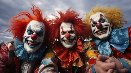 Clowns. Smiling silly and colorful entertainers