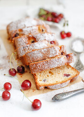 Homemade cherry pound cake with fresh cherry berries.
