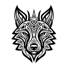 Vector illustration of tribal ornate wolf head. Abstract Logo design or print of wolf head.