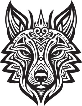 Vector illustration of tribal ornate wolf head. Abstract Logo design or print of wolf head.