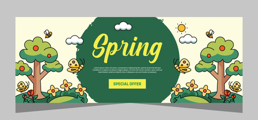 Spring horizontal template banner. Vector design