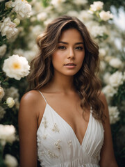 Naklejka premium beautiful women wearing white sundress 