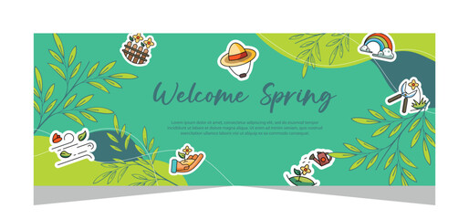 Naklejka premium Horizontal spring banner template. Vector design