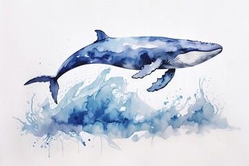 watecolor whale dolphin jumping out of water